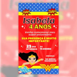 Convite Digital Mulher Maravilha Aniversario Infantil 5
