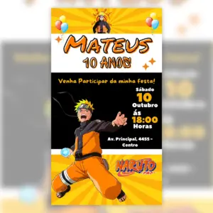 Convite Digital Naruto Festa Infantil Tema 5