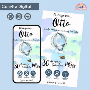 Convite Digital o Tempo Voa Festa Infantil