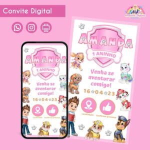 Convite Digital Patrulha Aquarela Personalizado Aniversário