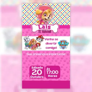 Convite Digital Patrulha Canina Menina Aniversario 5