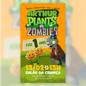 Convite Digital Plants Vs Zombies Aniversario 5