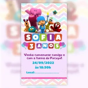 Convite Digital Pocoyo Rosa Aniversario Infantil 5
