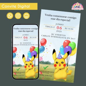 Convite Digital Pokémon 1 Personalizado Aniversário