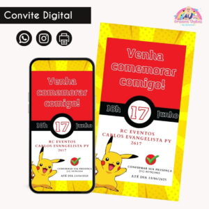 Convite Digital Pokémon Personalizado Aniversário 30 Convite Digital Pokémon Personalizado Aniversário