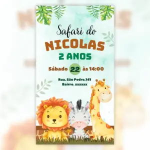 Convite Digital Safari Aquarela Aniversário Infantil 2 Convite Digital Safari Aquarela Aniversario Infantil 5