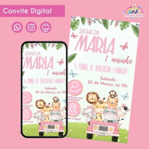 Convite Digital Safari Menina 3 Personalizado Aniversário 14 Convite Digital Safari Menina 3 Personalizado Aniversário