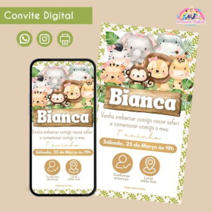 Convite Digital Safari Menina 4 Personalizado Aniversário 8 Convite Digital Safari Menina 4 Personalizado Aniversário