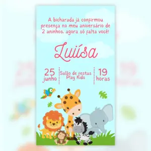Convite Digital Safari Menina Aniversario Infantil 5