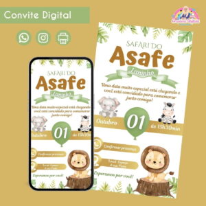 Convite Digital Safari Menino 3 Personalizado Aniversário