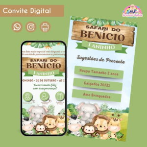 Convite Digital Safari Menino 4 Personalizado Aniversário 18 Convite Digital Safari Menino 4 Personalizado Aniversário