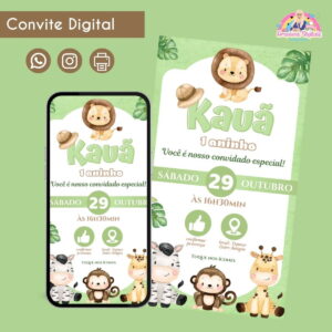 Convite Digital Safari Menino 5 Personalizado Aniversário 18 Convite Digital Safari Menino 5 Personalizado Aniversário