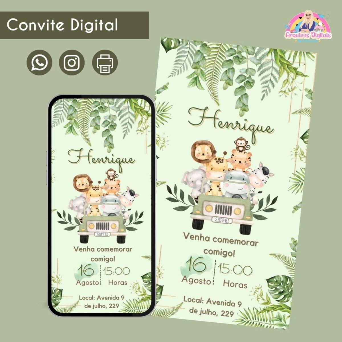Convite Digital Safari Menino Personalizado Aniversário 1 Convite Digital Safari Menino Personalizado Aniversário