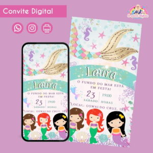 Convite Digital Sereias Personalizado Aniversário