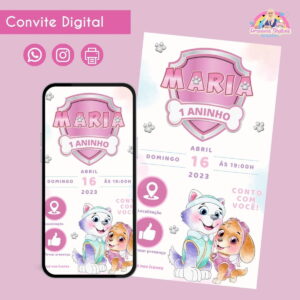 Convite Digital Skye Aquarela Personalizado Aniversário