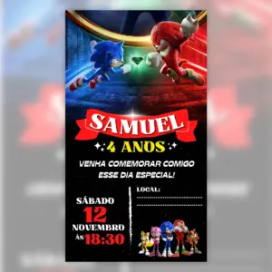 Convite Digital Sonic Aniversario Infantil Tema 3d 5