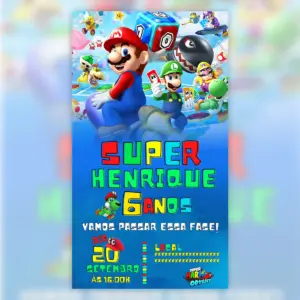 Convite Digital Super Mario Aniversario 5