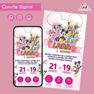 Convite Digital Turma do Mickey Aquarela Personalizado Festa 35 Convite Digital Turma do Mickey Aquarela Personalizado Festa