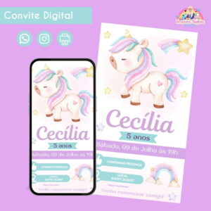 Convite Digital Unicórnio Cut Aquarela 23 Convite Digital Unicórnio Cut Aquarela
