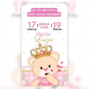Convite Digital Ursinha Princesa Aniversario Infantil 5