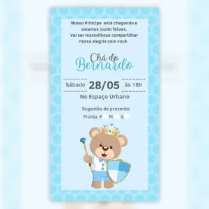 Convite Digital Ursinho Principe Aniversario Infantil 5