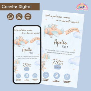 Convite Digital Urso Aquarela 1 Festa Infantil