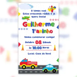 Convite Digital Veiculos Personalizado Aniversario 5