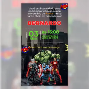 Convite Digital Vingadores Aniversario Super Herois 5