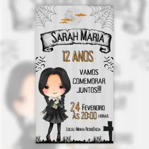 Convite Digital Wandinha Aniversario Infantil Gotico 5