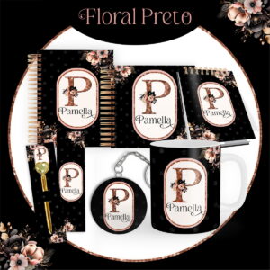 Encadernação Floral Preto e Rosa - Arquivo Digital