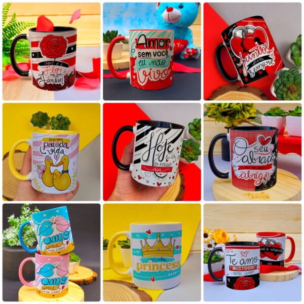 Estampas Caneca Dia dos Namorados Frases Fofas + Ilustrações