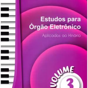 Capa de livro roxa com teclado de piano na lateral esquerda.