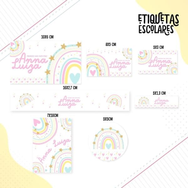 Etiqueta Escolar Arco Iris Clarinho- Arquivo Digital