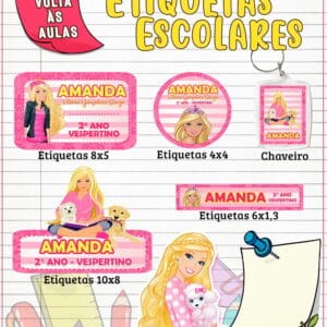 Etiqueta Escolar Barbie Rosa