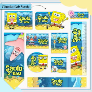 Etiqueta Escolar Bob Esponja - Arquivo Digital 5 Etiqueta Escolar Bob Esponja - Arquivo Digital