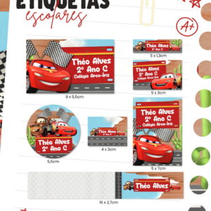 Etiqueta Escolar Carros Disney 01 - Arquivo Digital