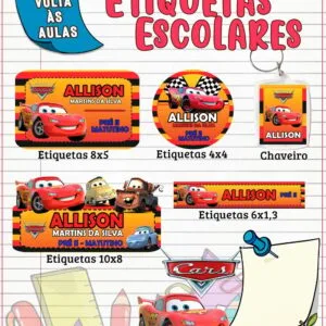 Etiqueta Escolar Carros Disney 6 Etiqueta Escolar Carros Disney