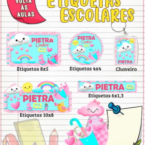 Etiqueta Escolar Chuva de Amor Menina - Arquivo Digital 3 Etiqueta Escolar Chuva de Amor Menina - Arquivo Digital