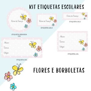 Etiqueta Escolar Floral e Borboletas