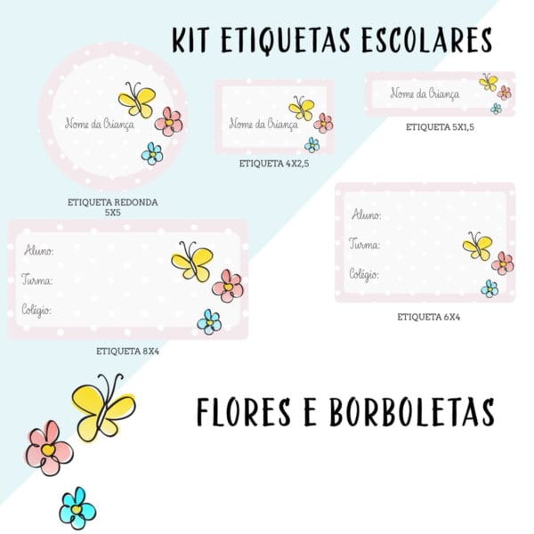Etiqueta Escolar Floral e Borboletas