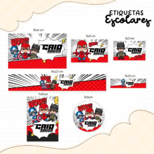 Etiqueta Escolar Heróis Cute