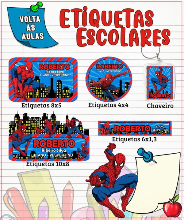 Etiqueta Escolar Homem Aranha