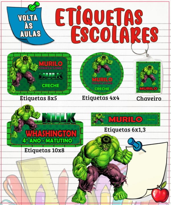 Etiqueta Escolar Hulk