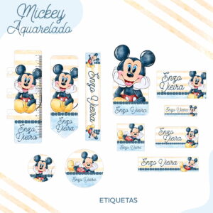Etiqueta Escolar Mickey Aquarelado - Arquivo Digital 3 Etiqueta Escolar Mickey Aquarelado - Arquivo Digital