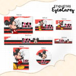 Etiqueta Escolar Mickey Vermelho Arquivo Digital