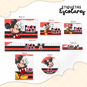 Etiqueta Escolar Mickey Vermelho - Arquivo Digital