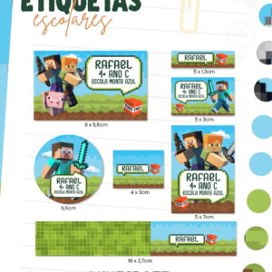 Etiqueta Escolar Minecraft - Arquivo Digital