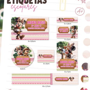 Etiqueta Escolar Minnie Safari - Arquivo Digital