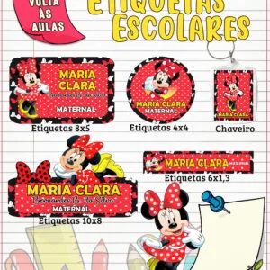 Etiqueta Escolar Minnie Vermelha 14 Etiqueta Escolar Minnie Vermelha