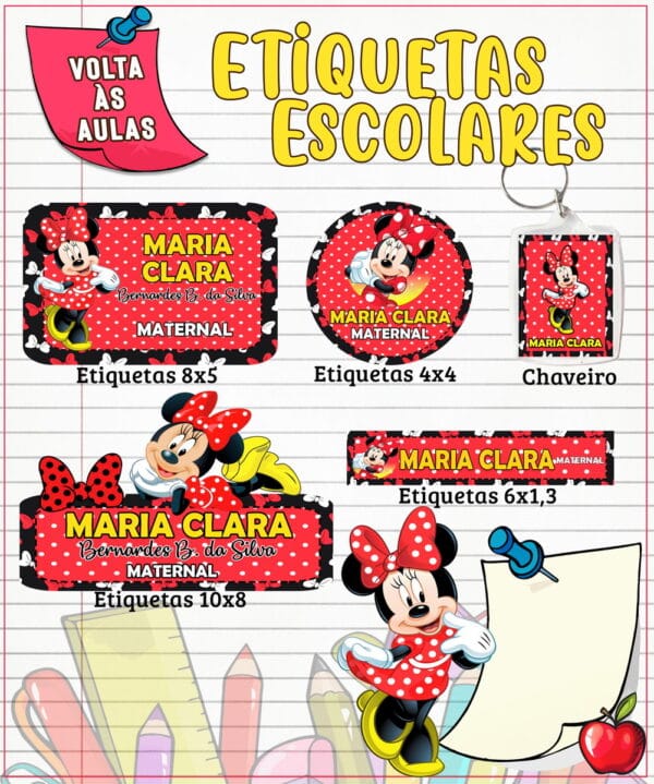 Etiqueta Escolar Minnie Vermelha